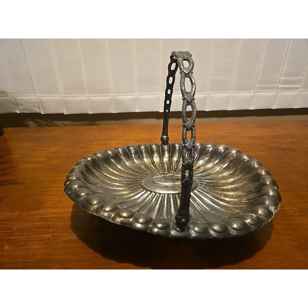 Silver‎ Plate Bridal Basket with Handle Small Pedestal numbered 57797 Trinket